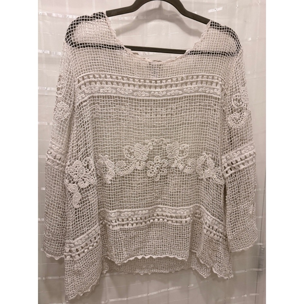 Est. 1946 Women Plus Size 22/24W White Crochet Knit Floral Lace Top Cotton
